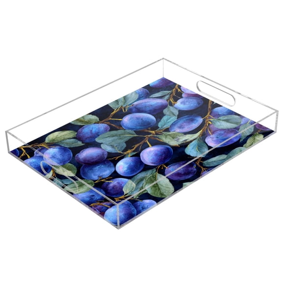 Acrylic Tray 15.7*11.8*1.9 Inch Transparent Tray Food Tray Tea Cup Tray Serving Trays Cosmetics Storage Kitchen Table Bathroom Sundry Storage Deep Blue Plum
