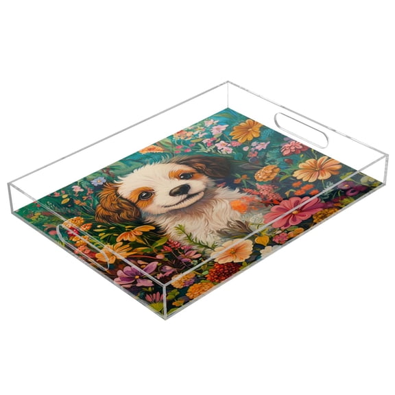 Acrylic Tray 15.7*11.8*1.9 Inch Transparent Tray Food Tray Tea Cup Tray Serving Trays Cosmetics Storage Kitchen Table Bathroom Sundry Storage Garden Beauty Dog