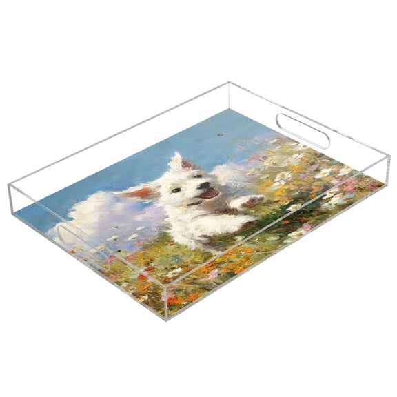 Acrylic Tray 15.7*11.8*1.9 Inch Transparent Tray Food Tray Tea Cup Tray Serving Trays Cosmetics Storage Kitchen Table Bathroom Sundry Storage Garden Puppy