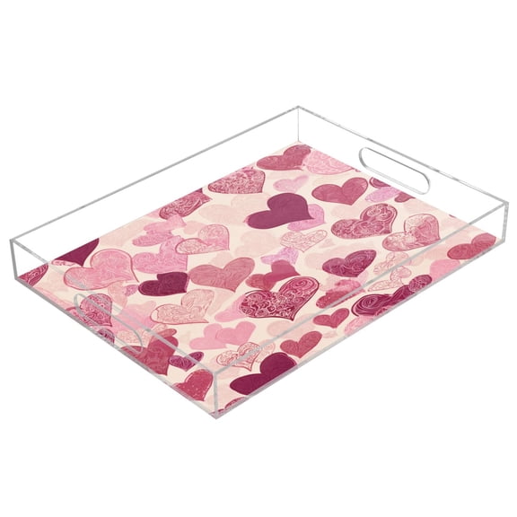 Acrylic Tray 15.7*11.8*1.9 Inch Transparent Tray Food Tray Tea Cup Tray Serving Trays Cosmetics Storage Kitchen Table Bathroom Sundry Storage Gradient Heart Chart