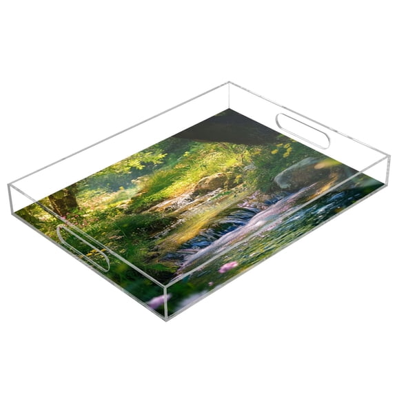 Acrylic Tray 15.7*11.8*1.9 Inch Transparent Tray Food Tray Tea Cup Tray Serving Trays Cosmetics Storage Kitchen Table Bathroom Sundry Storage Green Stream