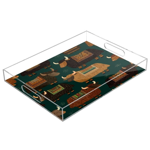 Acrylic Tray 15.7*11.8*1.9 Inch Transparent Tray Food Tray Tea Cup Tray Serving Trays Cosmetics Storage Kitchen Table Bathroom Sundry Storage Grey Cattle