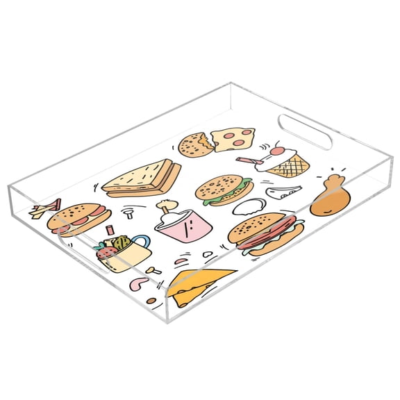 Acrylic Tray 15.7*11.8*1.9 Inch Transparent Tray Food Tray Tea Cup Tray Serving Trays Cosmetics Storage Kitchen Table Bathroom Sundry Storage Hamburger Fried Chicken