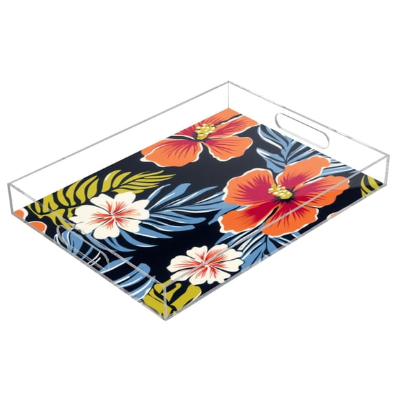 Acrylic Tray 15.7*11.8*1.9 Inch Transparent Tray Food Tray Tea Cup Tray Serving Trays Cosmetics Storage Kitchen Table Bathroom Sundry Storage Hawaiian Flower Cartoon2