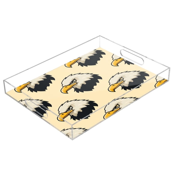 Acrylic Tray 15.7*11.8*1.9 Inch Transparent Tray Food Tray Tea Cup Tray Serving Trays Cosmetics Storage Kitchen Table Bathroom Sundry Storage Hawks Head Pattern