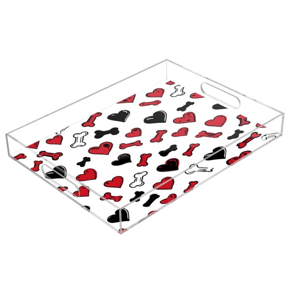Acrylic Tray 15.7*11.8*1.9 Inch Transparent Tray Food Tray Tea Cup Tray Serving Trays Cosmetics Storage Kitchen Table Bathroom Sundry Storage Heart Bone Seamless