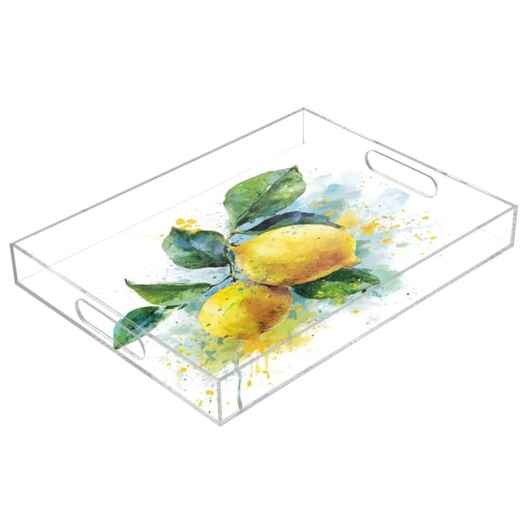 Acrylic Tray 15.7*11.8*1.9 Inch Transparent Tray Food Tray Tea Cup Tray Serving Trays Cosmetics Storage Kitchen Table Bathroom Sundry Storage Lemon