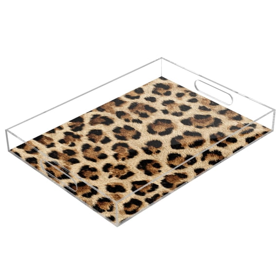 Acrylic Tray 15.7*11.8*1.9 Inch Transparent Tray Food Tray Tea Cup Tray Serving Trays Cosmetics Storage Kitchen Table Bathroom Sundry Storage Leopard Pattern