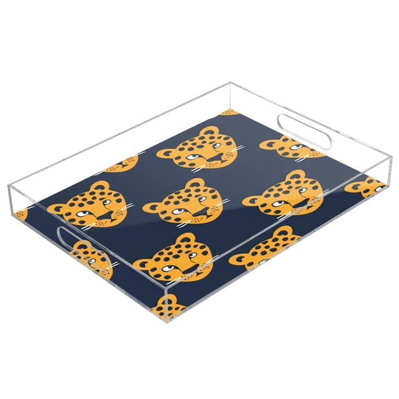 Acrylic Tray 15.7*11.8*1.9 Inch Transparent Tray Food Tray Tea Cup Tray Serving Trays Cosmetics Storage Kitchen Table Bathroom Sundry Storage Leopard