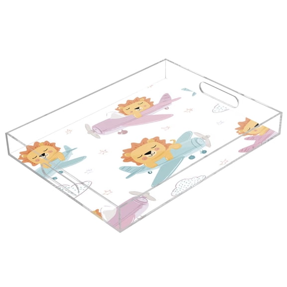 Acrylic Tray 15.7*11.8*1.9 Inch Transparent Tray Food Tray Tea Cup Tray Serving Trays Cosmetics Storage Kitchen Table Bathroom Sundry Storage Lion Flying Airplane Seamless