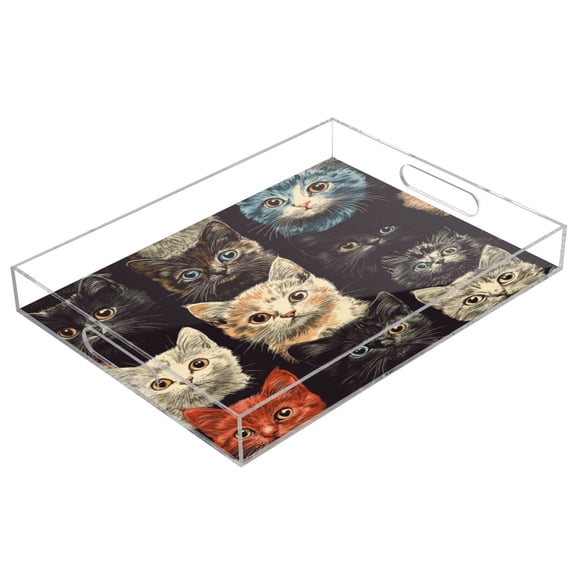 Acrylic Tray 15.7*11.8*1.9 Inch Transparent Tray Food Tray Tea Cup Tray Serving Trays Cosmetics Storage Kitchen Table Bathroom Sundry Storage Little Colored Cat2