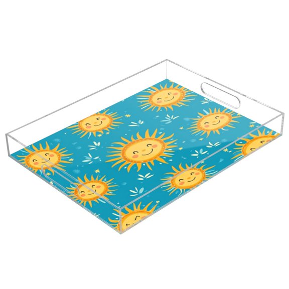 Acrylic Tray 15.7*11.8*1.9 Inch Transparent Tray Food Tray Tea Cup Tray Serving Trays Cosmetics Storage Kitchen Table Bathroom Sundry Storage Lovely Smile Sun Seamless