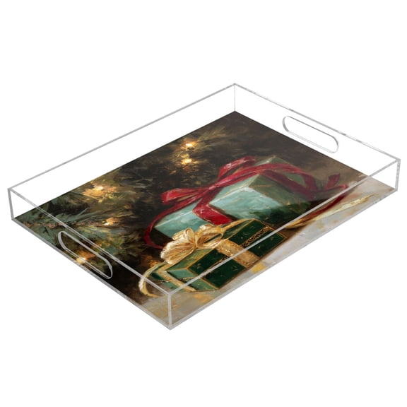 Acrylic Tray 15.7*11.8*1.9 Inch Transparent Tray Food Tray Tea Cup Tray Serving Trays Cosmetics Storage Kitchen Table Bathroom Sundry Storage Lovely Christmas Gifts