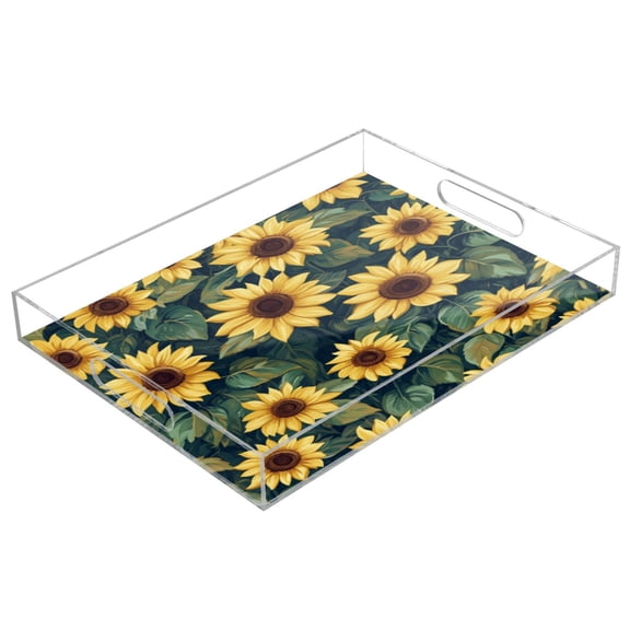 Acrylic Tray 15.7*11.8*1.9 Inch Transparent Tray Food Tray Tea Cup Tray Serving Trays Cosmetics Storage Kitchen Table Bathroom Sundry Storage Lovely Sunflower3
