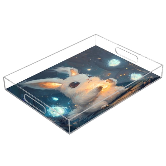 Acrylic Tray 15.7*11.8*1.9 Inch Transparent Tray Food Tray Tea Cup Tray Serving Trays Cosmetics Storage Kitchen Table Bathroom Sundry Storage Magic Bunny