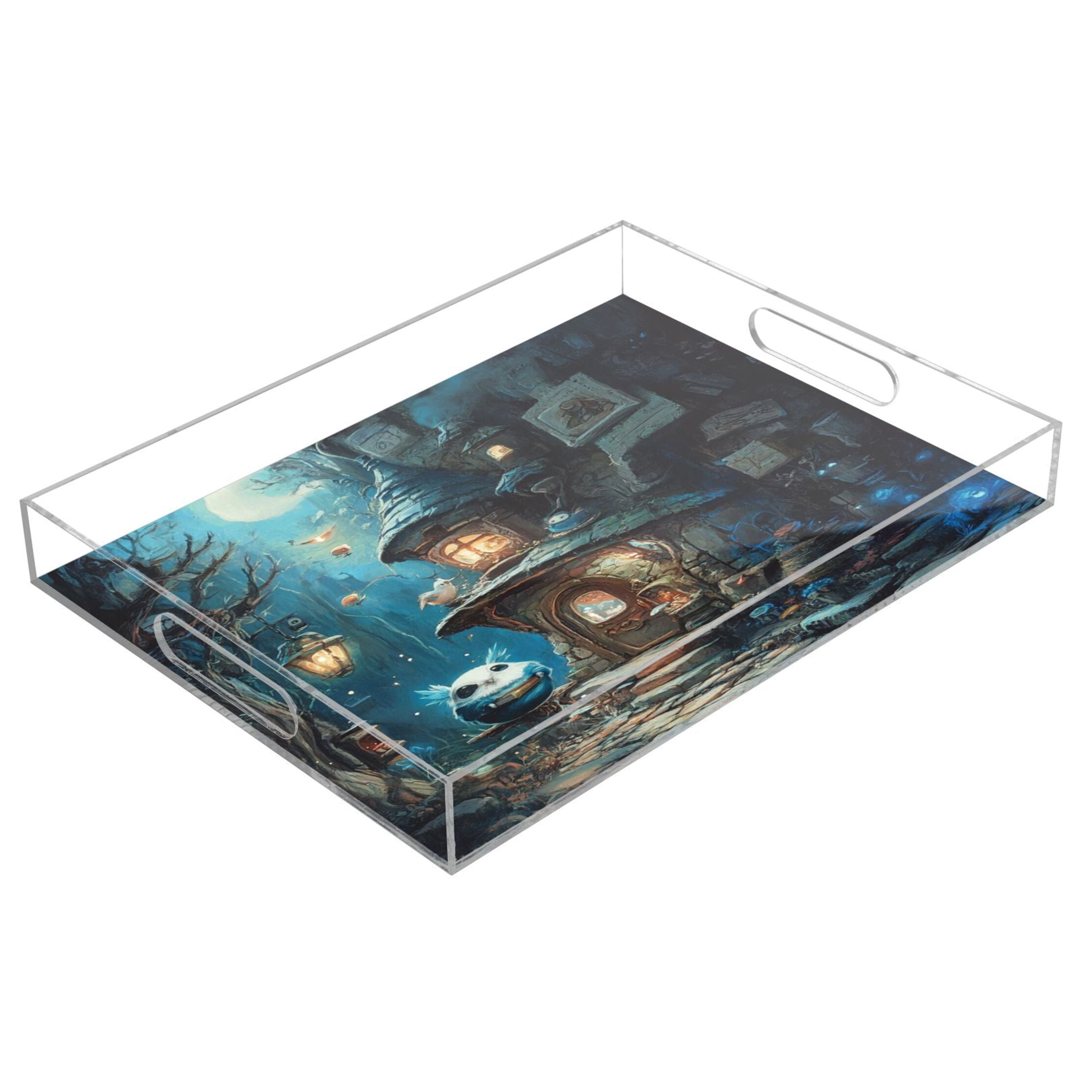 Translucent Tray Acrylic Tray 15.7*11.8*1.9 Inch Transparent Tray Food Tray Tea Cup Tray ...