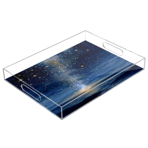 Acrylic Tray 15.7*11.8*1.9 Inch Transparent Tray Food Tray Tea Cup Tray Serving Trays Cosmetics Storage Kitchen Table Bathroom Sundry Storage Meteor Sea
