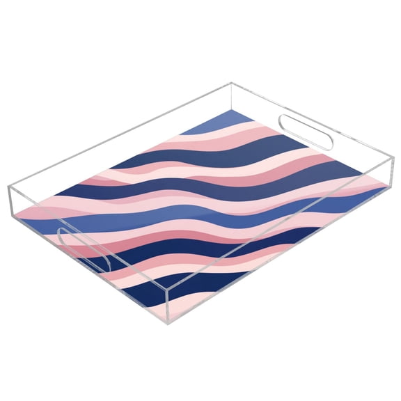 Acrylic Tray 15.7*11.8*1.9 Inch Transparent Tray Food Tray Tea Cup Tray Serving Trays Cosmetics Storage Kitchen Table Bathroom Sundry Storage Minimalist Wavy Stripe