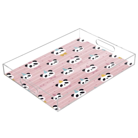 Acrylic Tray 15.7*11.8*1.9 Inch Transparent Tray Food Tray Tea Cup Tray Serving Trays Cosmetics Storage Kitchen Table Bathroom Sundry Storage Panda Pattern Beautiful