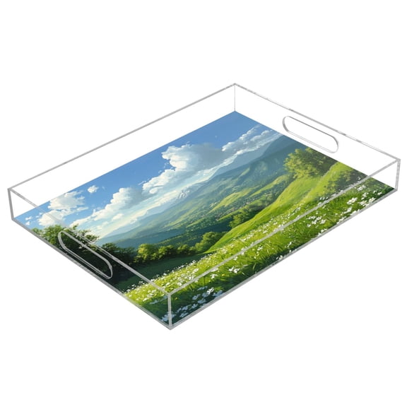 Acrylic Tray 15.7*11.8*1.9 Inch Transparent Tray Food Tray Tea Cup Tray Serving Trays Cosmetics Storage Kitchen Table Bathroom Sundry Storage Picturesque Summer
