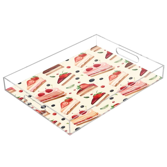 Acrylic Tray 15.7*11.8*1.9 Inch Transparent Tray Food Tray Tea Cup Tray Serving Trays Cosmetics Storage Kitchen Table Bathroom Sundry Storage Pink Cake