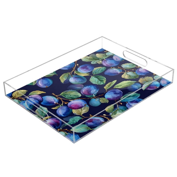 Acrylic Tray 15.7*11.8*1.9 Inch Transparent Tray Food Tray Tea Cup Tray Serving Trays Cosmetics Storage Kitchen Table Bathroom Sundry Storage Plums