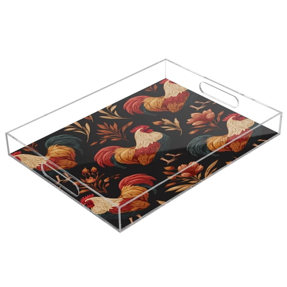 Acrylic Tray 15.7*11.8*1.9 Inch Transparent Tray Food Tray Tea Cup Tray Serving Trays Cosmetics Storage Kitchen Table Bathroom Sundry Storage Pretty Roosters