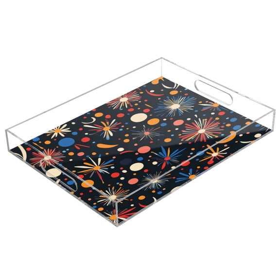 Acrylic Tray 15.7*11.8*1.9 Inch Transparent Tray Food Tray Tea Cup Tray Serving Trays Cosmetics Storage Kitchen Table Bathroom Sundry Storage Pretty Fireworks Pattern