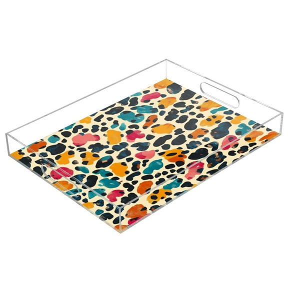 Acrylic Tray 15.7*11.8*1.9 Inch Transparent Tray Food Tray Tea Cup Tray Serving Trays Cosmetics Storage Kitchen Table Bathroom Sundry Storage Pretty Colorful Leopard Print
