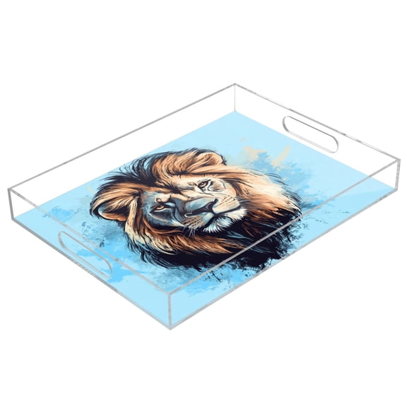 Acrylic Tray 15.7*11.8*1.9 Inch Transparent Tray Food Tray Tea Cup Tray Serving Trays Cosmetics Storage Kitchen Table Bathroom Sundry Storage Pretty Brown Lion Face