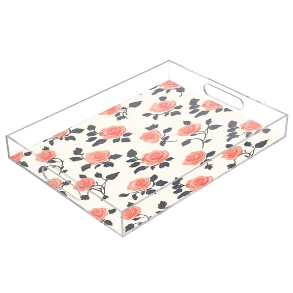 Acrylic Tray 15.7*11.8*1.9 Inch Transparent Tray Food Tray Tea Cup Tray Serving Trays Cosmetics Storage Kitchen Table Bathroom Sundry Storage Pretty Rose2