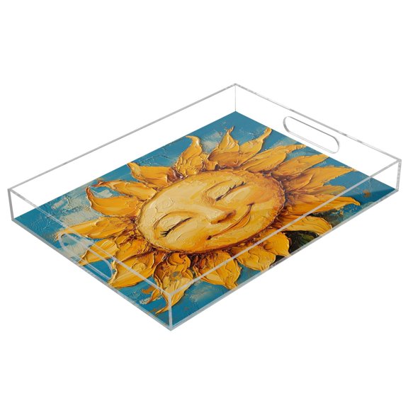 Acrylic Tray 15.7*11.8*1.9 Inch Transparent Tray Food Tray Tea Cup Tray Serving Trays Cosmetics Storage Kitchen Table Bathroom Sundry Storage Pretty Smile Sun