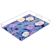 Acrylic Tray 15.7*11.8*1.9 Inch Transparent Tray Food Tray Tea Cup Tray Serving Trays Cosmetics Storage Kitchen Table Bathroom Sundry Storage Purple Morning Glory