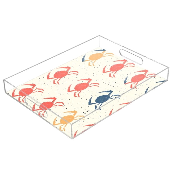 Acrylic Tray 15.7*11.8*1.9 Inch Transparent Tray Food Tray Tea Cup Tray Serving Trays Cosmetics Storage Kitchen Table Bathroom Sundry Storage Red Crab