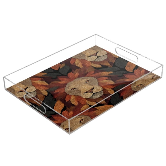Acrylic Tray 15.7*11.8*1.9 Inch Transparent Tray Food Tray Tea Cup Tray Serving Trays Cosmetics Storage Kitchen Table Bathroom Sundry Storage Red Lion