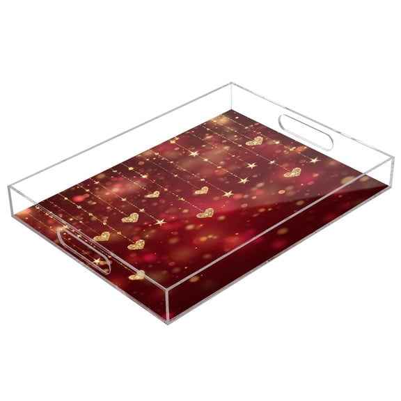 Acrylic Tray 15.7*11.8*1.9 Inch Transparent Tray Food Tray Tea Cup Tray Serving Trays Cosmetics Storage Kitchen Table Bathroom Sundry Storage Red Love