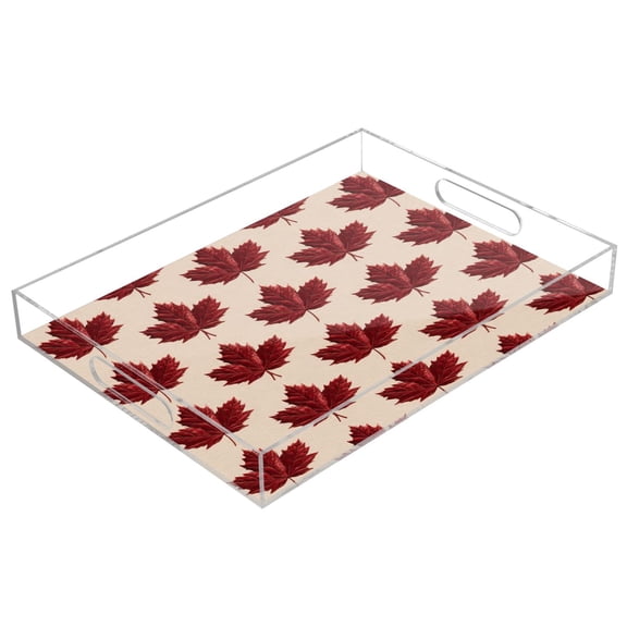 Acrylic Tray 15.7*11.8*1.9 Inch Transparent Tray Food Tray Tea Cup Tray Serving Trays Cosmetics Storage Kitchen Table Bathroom Sundry Storage Red Maple Leaves Seamless