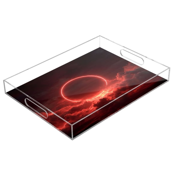 Acrylic Tray 15.7*11.8*1.9 Inch Transparent Tray Food Tray Tea Cup Tray Serving Trays Cosmetics Storage Kitchen Table Bathroom Sundry Storage Red Sun