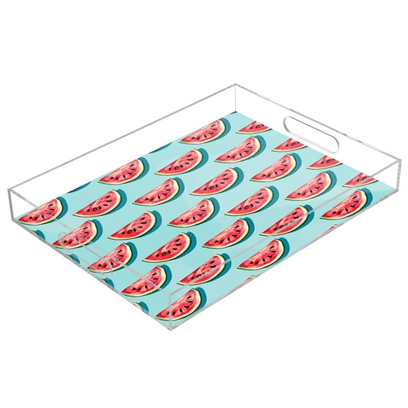 Acrylic Tray 15.7*11.8*1.9 Inch Transparent Tray Food Tray Tea Cup Tray Serving Trays Cosmetics Storage Kitchen Table Bathroom Sundry Storage Red Watermelon