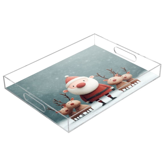 Acrylic Tray 15.7*11.8*1.9 Inch Transparent Tray Food Tray Tea Cup Tray Serving Trays Cosmetics Storage Kitchen Table Bathroom Sundry Storage Romantic Cartoon Santa