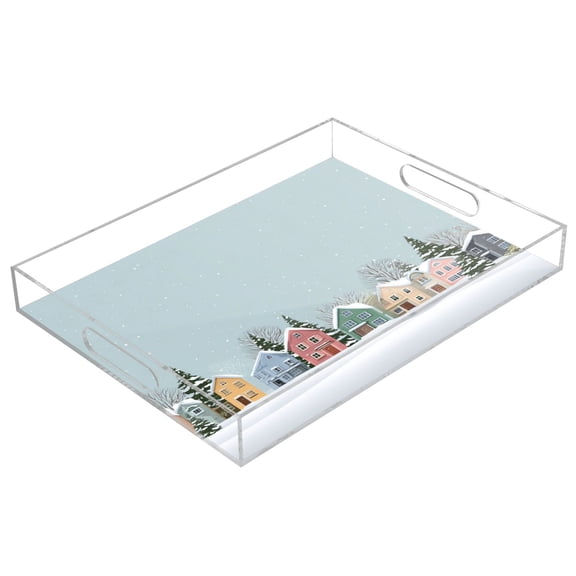 Acrylic Tray 15.7*11.8*1.9 Inch Transparent Tray Food Tray Tea Cup Tray Serving Trays Cosmetics Storage Kitchen Table Bathroom Sundry Storage Romantic Christmas House