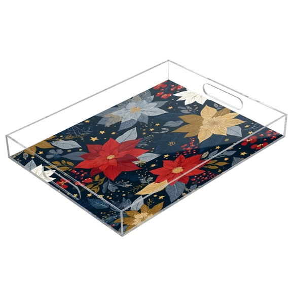 Acrylic Tray 15.7*11.8*1.9 Inch Transparent Tray Food Tray Tea Cup Tray Serving Trays Cosmetics Storage Kitchen Table Bathroom Sundry Storage Romantic Beautiful Christmas Flowers