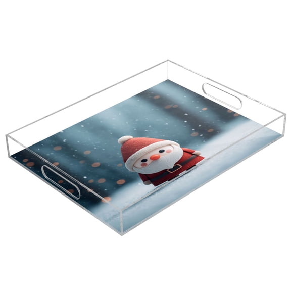 Acrylic Tray 15.7*11.8*1.9 Inch Transparent Tray Food Tray Tea Cup Tray Serving Trays Cosmetics Storage Kitchen Table Bathroom Sundry Storage Romantic Cute Santa Claus