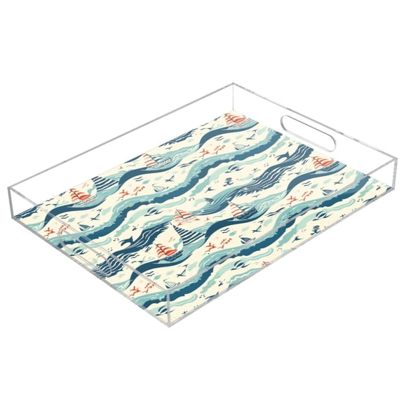 Acrylic Tray 15.7*11.8*1.9 Inch Transparent Tray Food Tray Tea Cup Tray Serving Trays Cosmetics Storage Kitchen Table Bathroom Sundry Storage Sea Boat