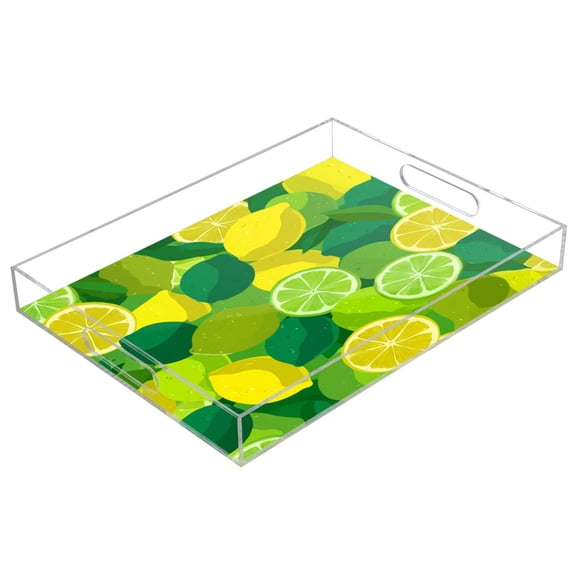 Acrylic Tray 15.7*11.8*1.9 Inch Transparent Tray Food Tray Tea Cup Tray Serving Trays Cosmetics Storage Kitchen Table Bathroom Sundry Storage Seamless Lemon