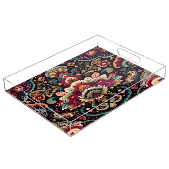 Acrylic Tray 15.7*11.8*1.9 Inch Transparent Tray Food Tray Tea Cup Tray Serving Trays Cosmetics Storage Kitchen Table Bathroom Sundry Storage Seamless Colored Pattern