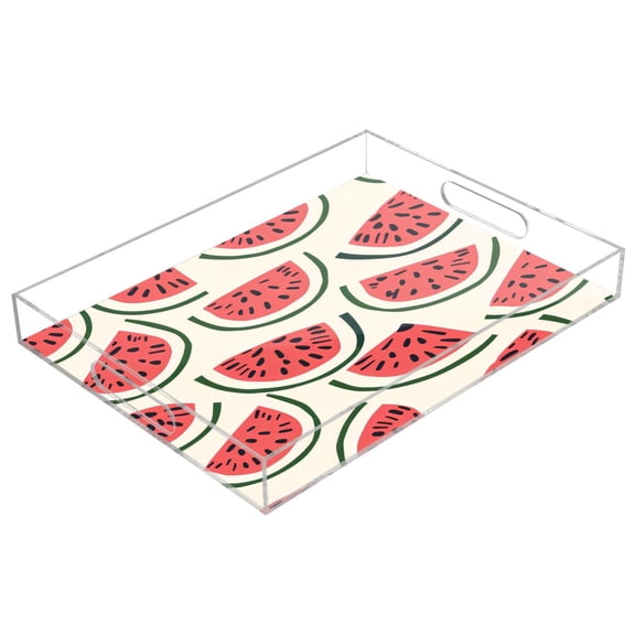 Acrylic Tray 15.7*11.8*1.9 Inch Transparent Tray Food Tray Tea Cup Tray Serving Trays Cosmetics Storage Kitchen Table Bathroom Sundry Storage Seeded Watermelon