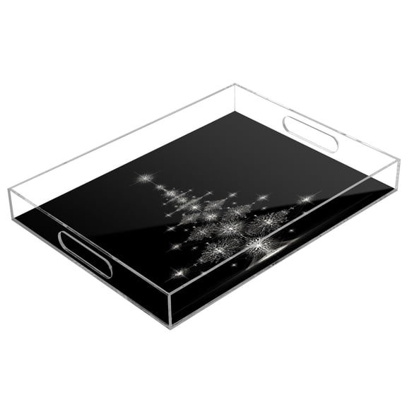 Acrylic Tray 15.7*11.8*1.9 Inch Transparent Tray Food Tray Tea Cup Tray Serving Trays Cosmetics Storage Kitchen Table Bathroom Sundry Storage Silver Christmas Tree