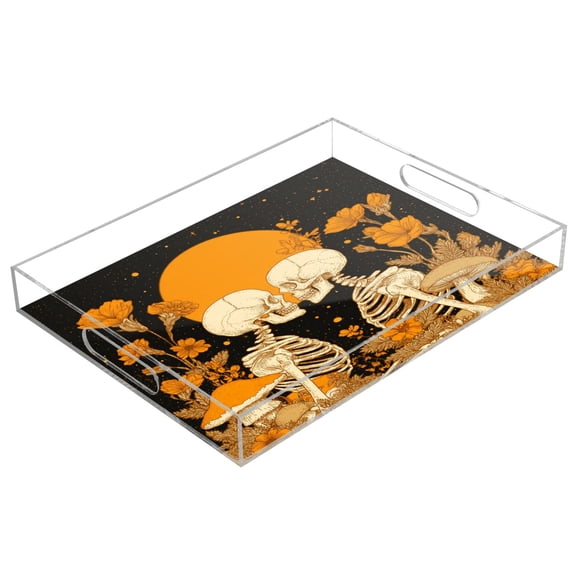 Acrylic Tray 15.7*11.8*1.9 Inch Transparent Tray Food Tray Tea Cup Tray Serving Trays Cosmetics Storage Kitchen Table Bathroom Sundry Storage Skeleton under The Moonlight