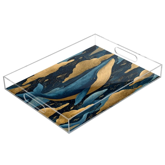 Acrylic Tray 15.7*11.8*1.9 Inch Transparent Tray Food Tray Tea Cup Tray Serving Trays Cosmetics Storage Kitchen Table Bathroom Sundry Storage Sky Whale Cartoon